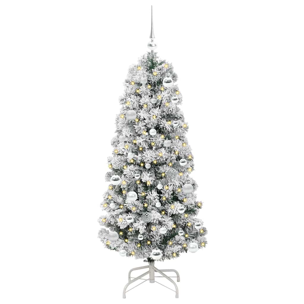 vidaXL Artificial Hinged Christmas Tree Green and White 150 cm