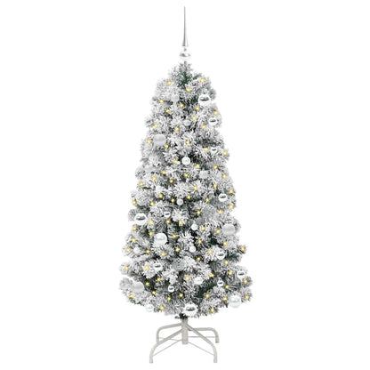 vidaXL Artificial Hinged Christmas Tree Green and White 150 cm