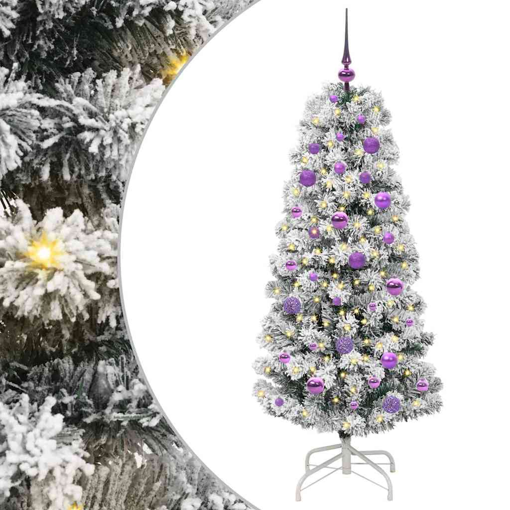 vidaXL Artificial Hinged Christmas Tree Green and White 150 cm
