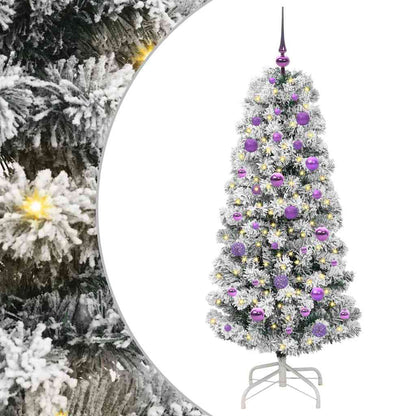 vidaXL Artificial Hinged Christmas Tree Green and White 150 cm