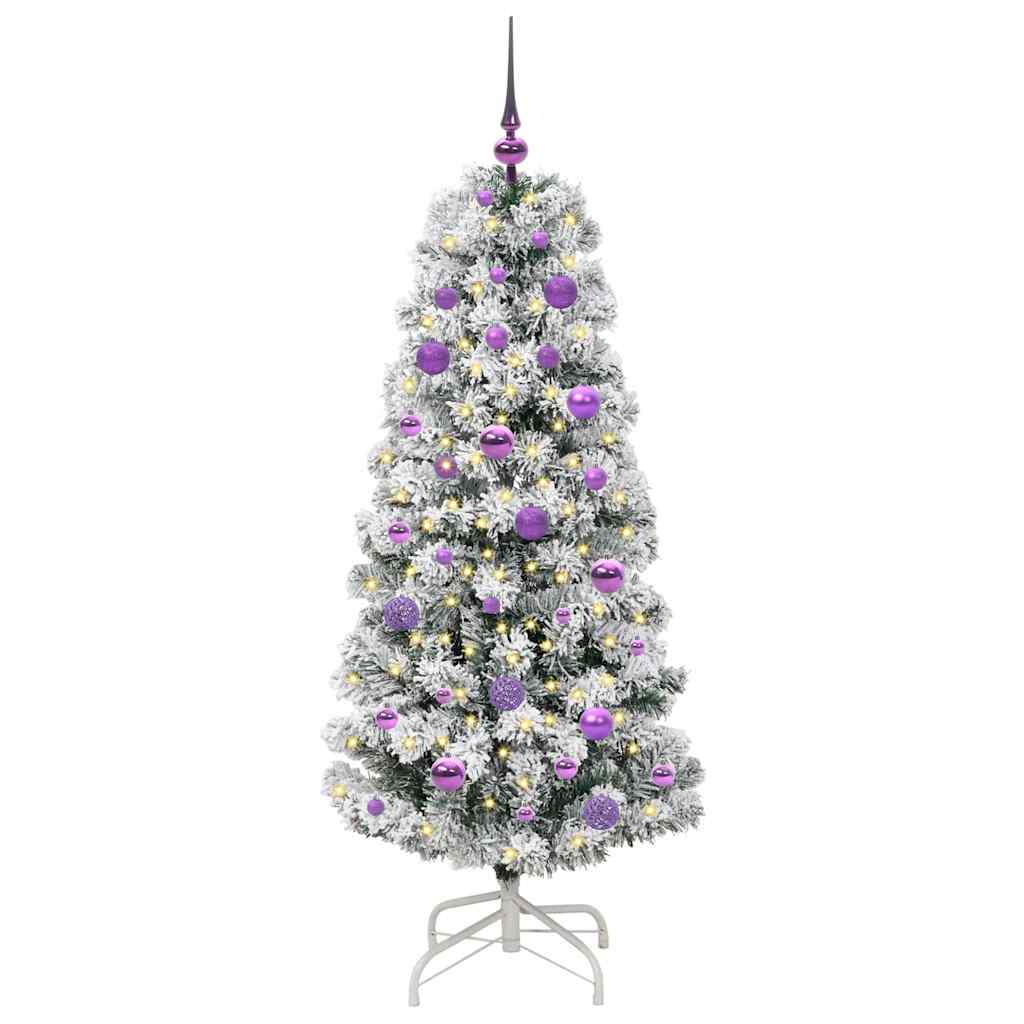 vidaXL Artificial Hinged Christmas Tree Green and White 150 cm