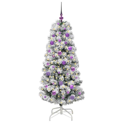 vidaXL Artificial Hinged Christmas Tree Green and White 150 cm