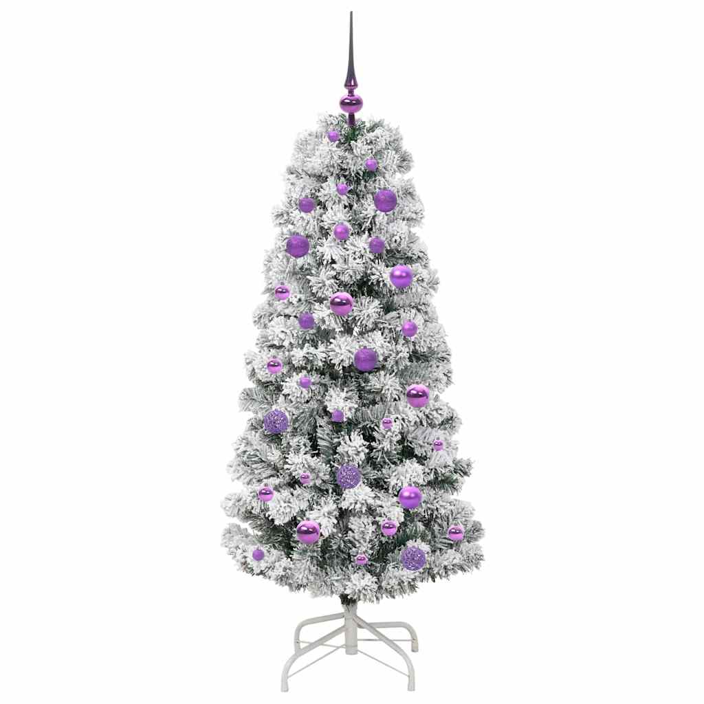 vidaXL Artificial Hinged Christmas Tree Green and White 150 cm