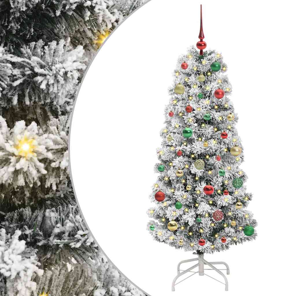 vidaXL Artificial Hinged Christmas Tree Green and White 150 cm