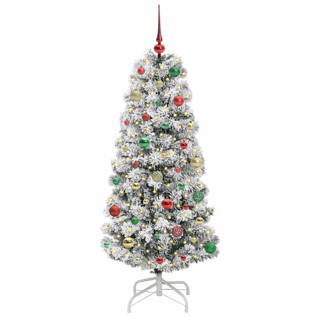 vidaXL Artificial Hinged Christmas Tree Green and White 150 cm