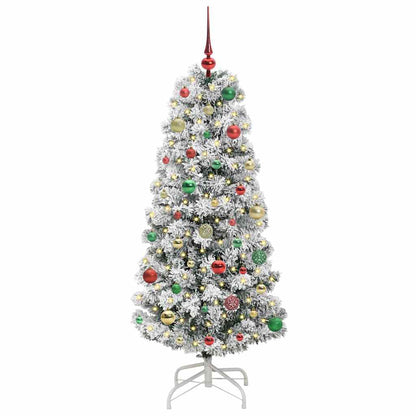 vidaXL Artificial Hinged Christmas Tree Green and White 150 cm