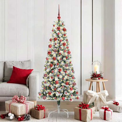 vidaXL Artificial Hinged Christmas Tree Green and White 180 cm