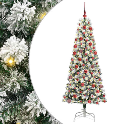 vidaXL Artificial Hinged Christmas Tree Green and White 180 cm