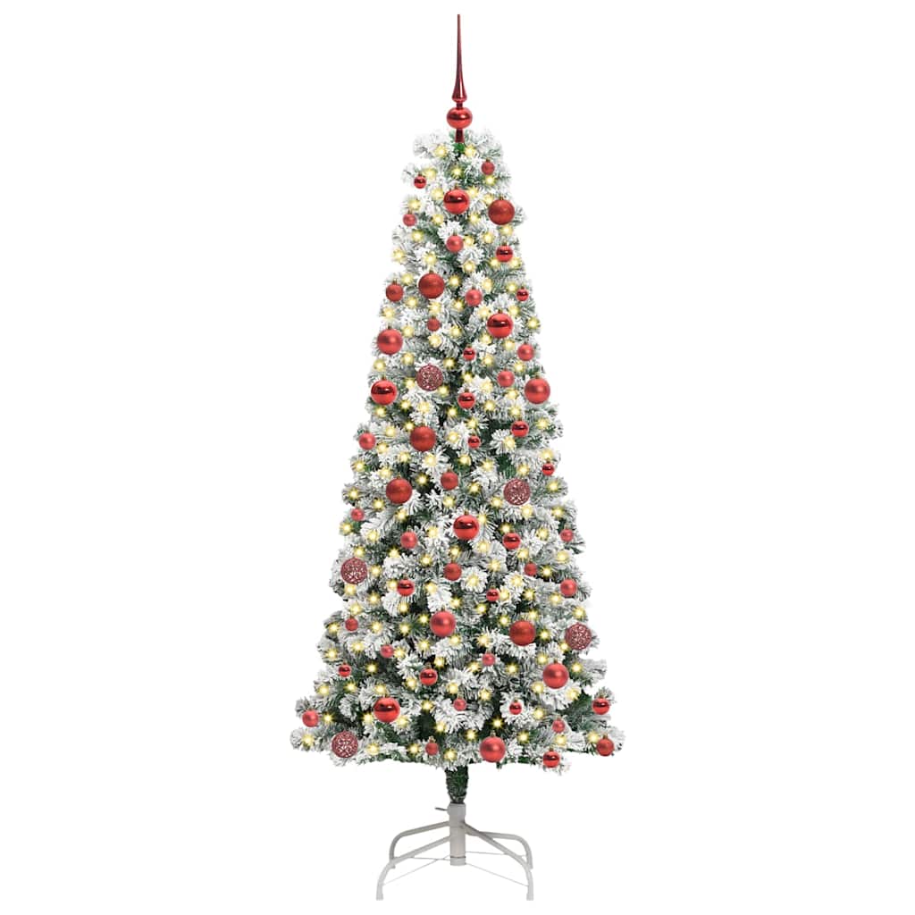 vidaXL Artificial Hinged Christmas Tree Green and White 180 cm