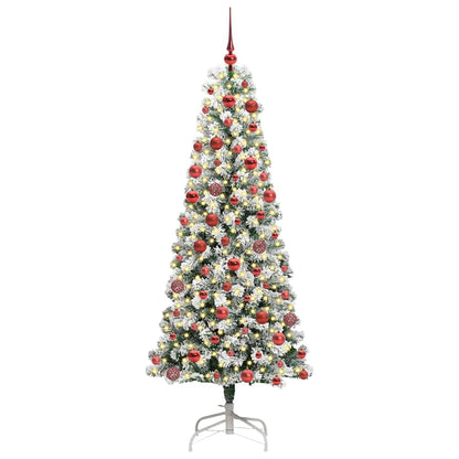 vidaXL Artificial Hinged Christmas Tree Green and White 180 cm