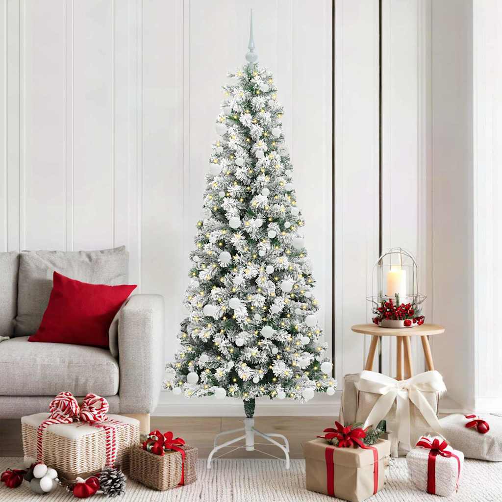 vidaXL Artificial Hinged Christmas Tree Green and White 180 cm