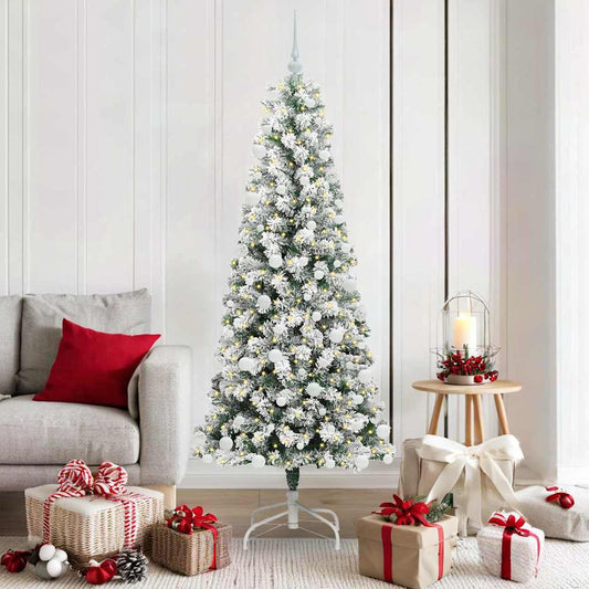 vidaXL Artificial Hinged Christmas Tree Green and White 180 cm