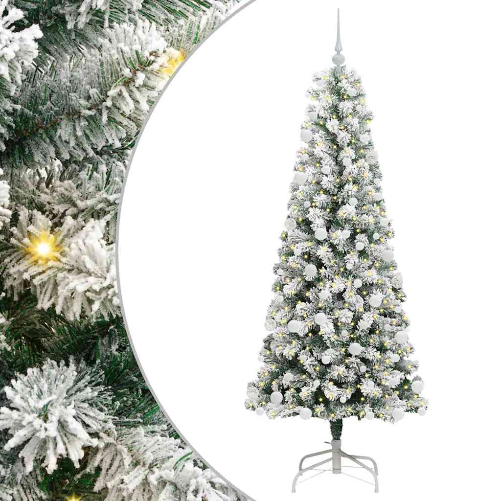 vidaXL Artificial Hinged Christmas Tree Green and White 180 cm