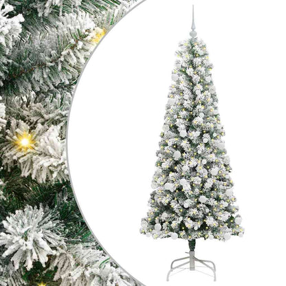 vidaXL Artificial Hinged Christmas Tree Green and White 180 cm