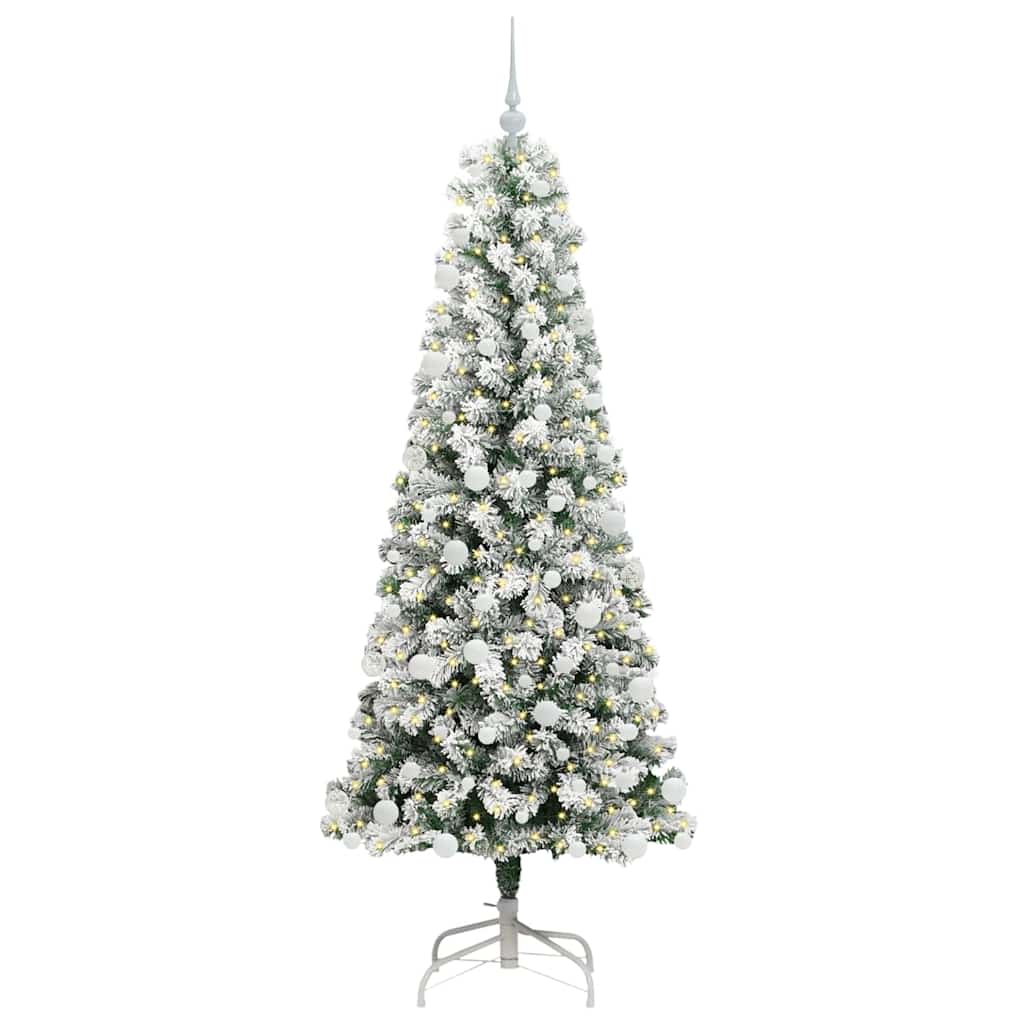 vidaXL Artificial Hinged Christmas Tree Green and White 180 cm