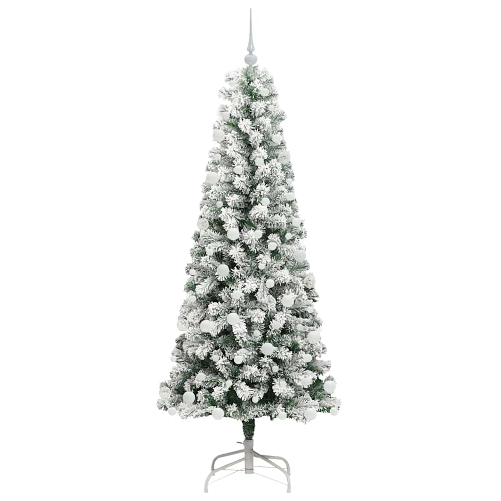 vidaXL Artificial Hinged Christmas Tree Green and White 180 cm