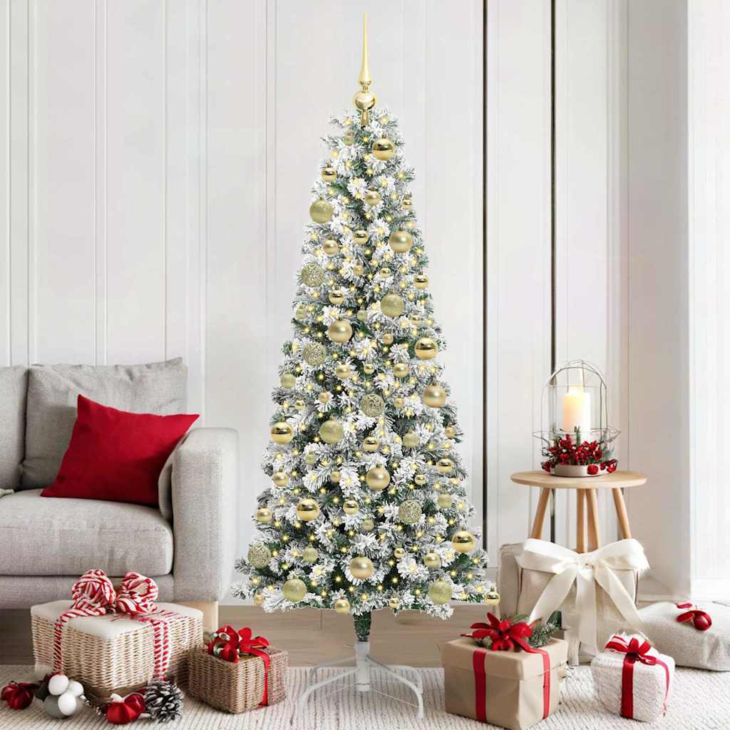 vidaXL Artificial Hinged Christmas Tree Green and White 180 cm