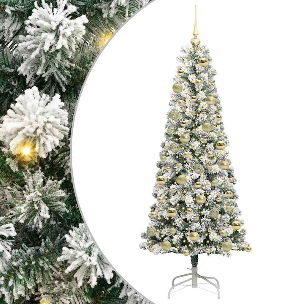 vidaXL Artificial Hinged Christmas Tree Green and White 180 cm