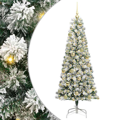 vidaXL Artificial Hinged Christmas Tree Green and White 180 cm