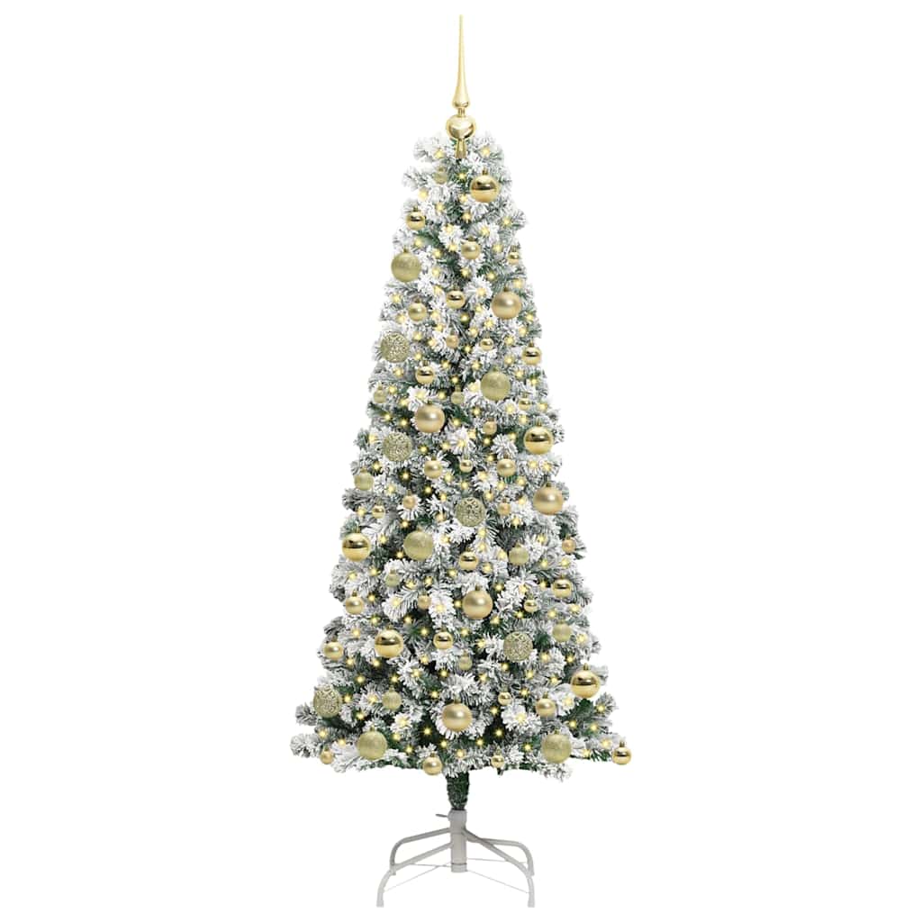 vidaXL Artificial Hinged Christmas Tree Green and White 180 cm