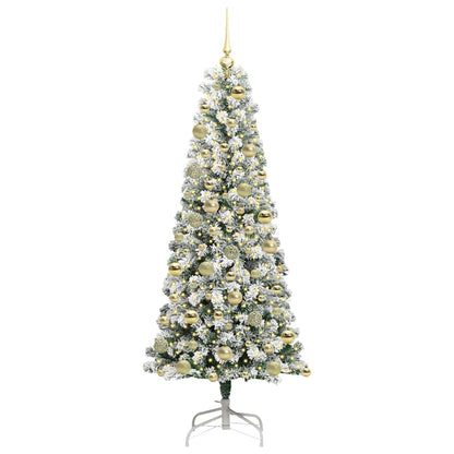 vidaXL Artificial Hinged Christmas Tree Green and White 180 cm