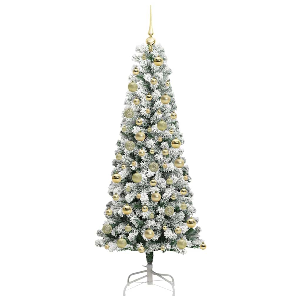 vidaXL Artificial Hinged Christmas Tree Green and White 180 cm