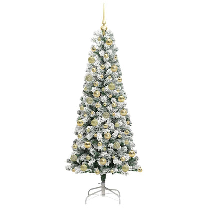 vidaXL Artificial Hinged Christmas Tree Green and White 180 cm