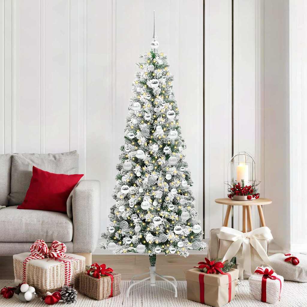 vidaXL Artificial Hinged Christmas Tree Green and White 180 cm
