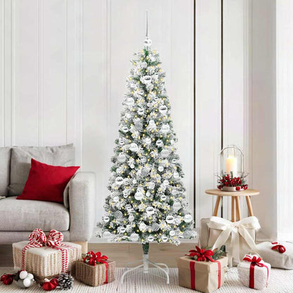 vidaXL Artificial Hinged Christmas Tree Green and White 180 cm