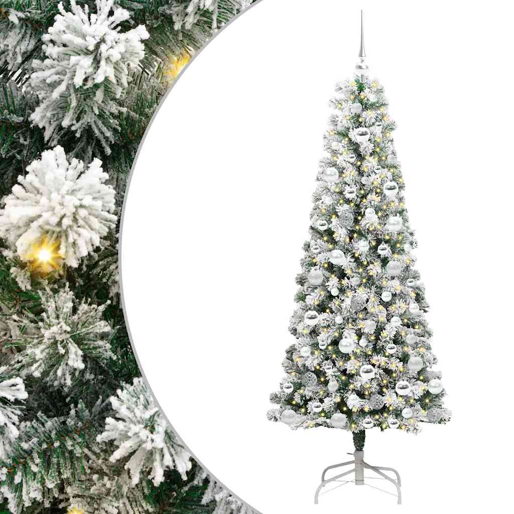 vidaXL Artificial Hinged Christmas Tree Green and White 180 cm