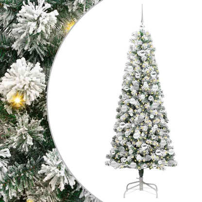 vidaXL Artificial Hinged Christmas Tree Green and White 180 cm