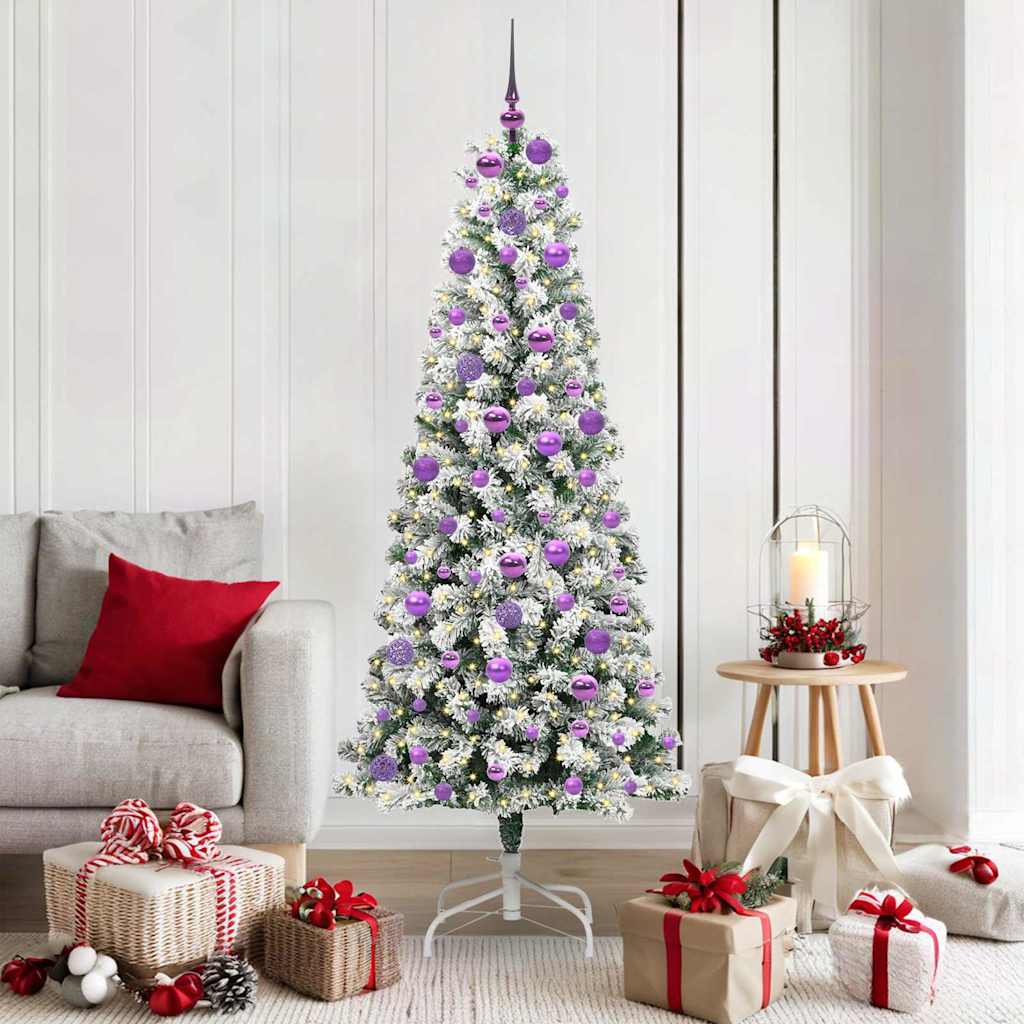 vidaXL Artificial Hinged Christmas Tree Green and White 180 cm