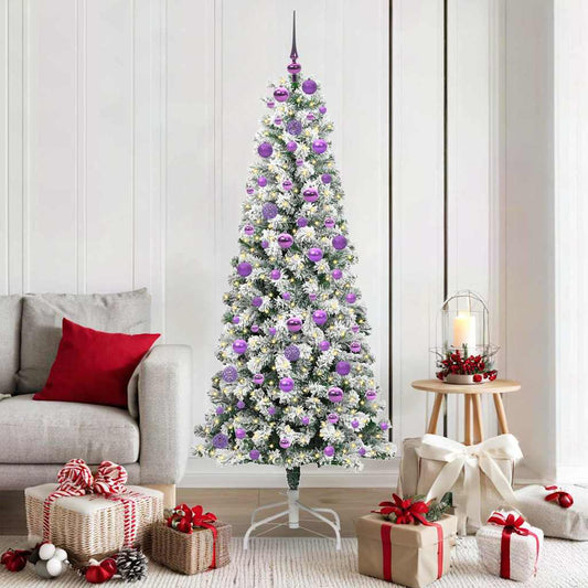 vidaXL Artificial Hinged Christmas Tree Green and White 180 cm