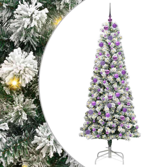 vidaXL Artificial Hinged Christmas Tree Green and White 180 cm