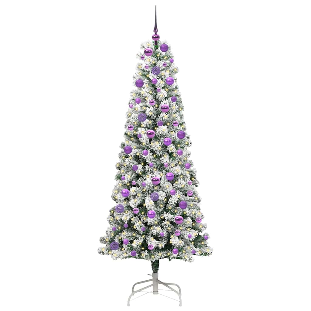 vidaXL Artificial Hinged Christmas Tree Green and White 180 cm