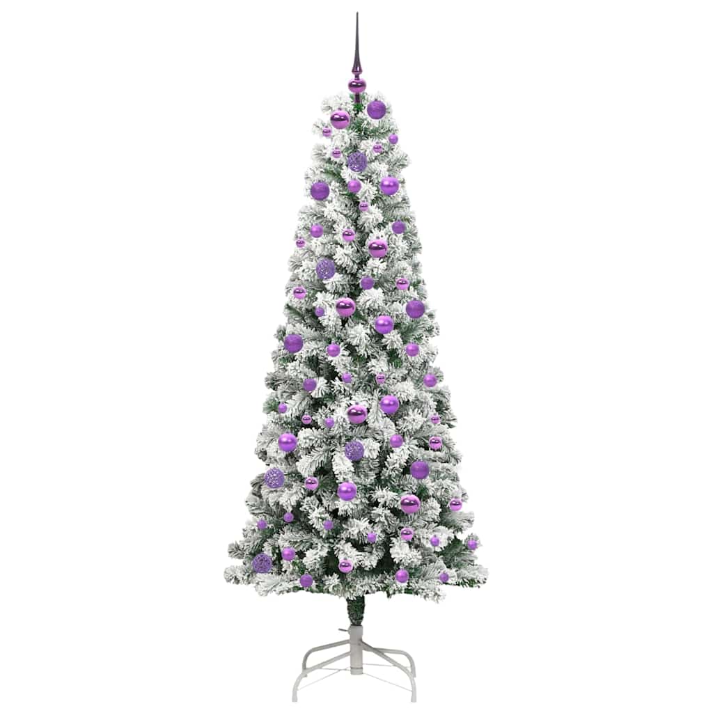 vidaXL Artificial Hinged Christmas Tree Green and White 180 cm