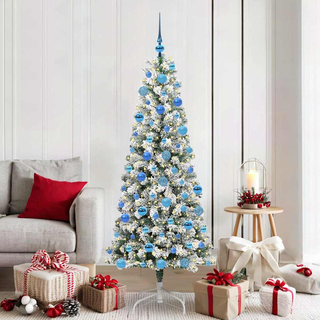 vidaXL Artificial Hinged Christmas Tree Green and White 180 cm
