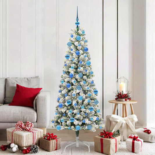 vidaXL Artificial Hinged Christmas Tree Green and White 180 cm