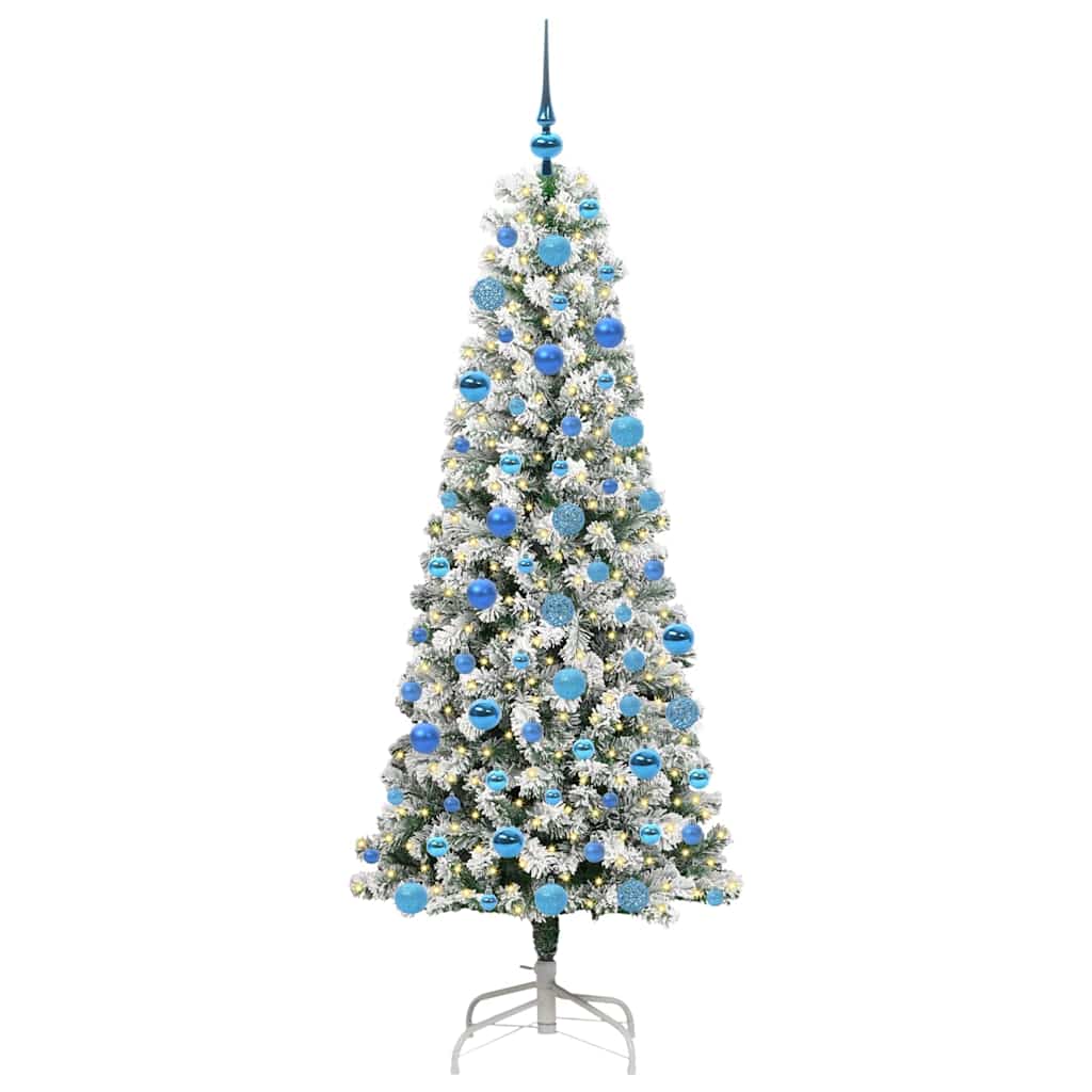 vidaXL Artificial Hinged Christmas Tree Green and White 180 cm