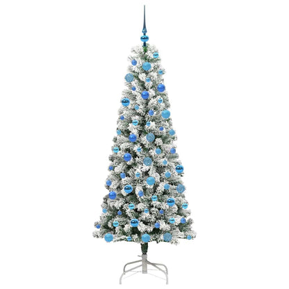 vidaXL Artificial Hinged Christmas Tree Green and White 180 cm