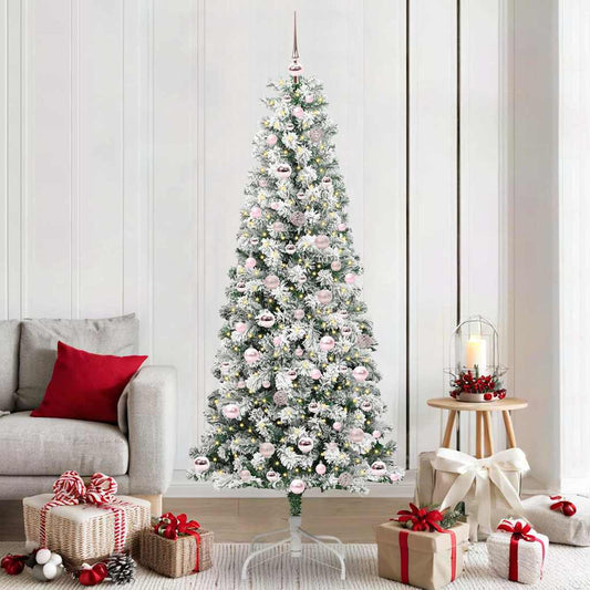 vidaXL Artificial Hinged Christmas Tree Green and White 210 cm