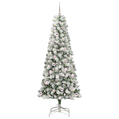 vidaXL Artificial Hinged Christmas Tree Green and White 210 cm