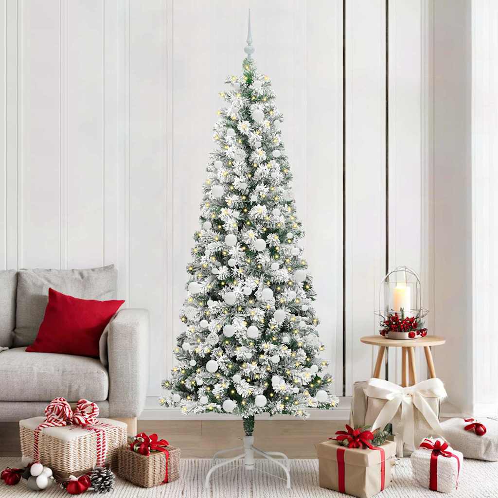 vidaXL Artificial Hinged Christmas Tree Green and White 210 cm