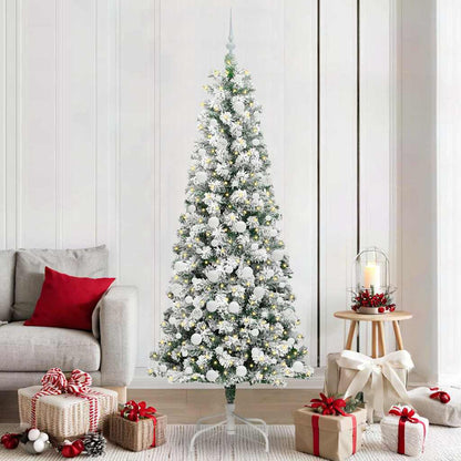vidaXL Artificial Hinged Christmas Tree Green and White 210 cm