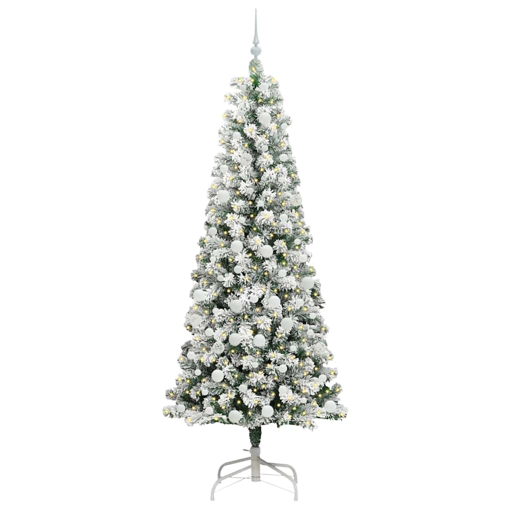vidaXL Artificial Hinged Christmas Tree Green and White 210 cm