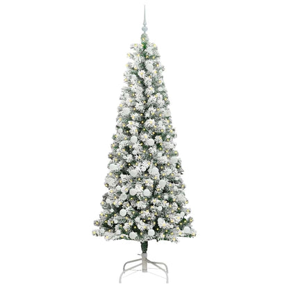 vidaXL Artificial Hinged Christmas Tree Green and White 210 cm