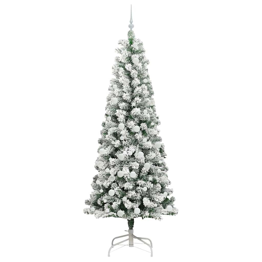 vidaXL Artificial Hinged Christmas Tree Green and White 210 cm