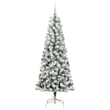 vidaXL Artificial Hinged Christmas Tree Green and White 210 cm