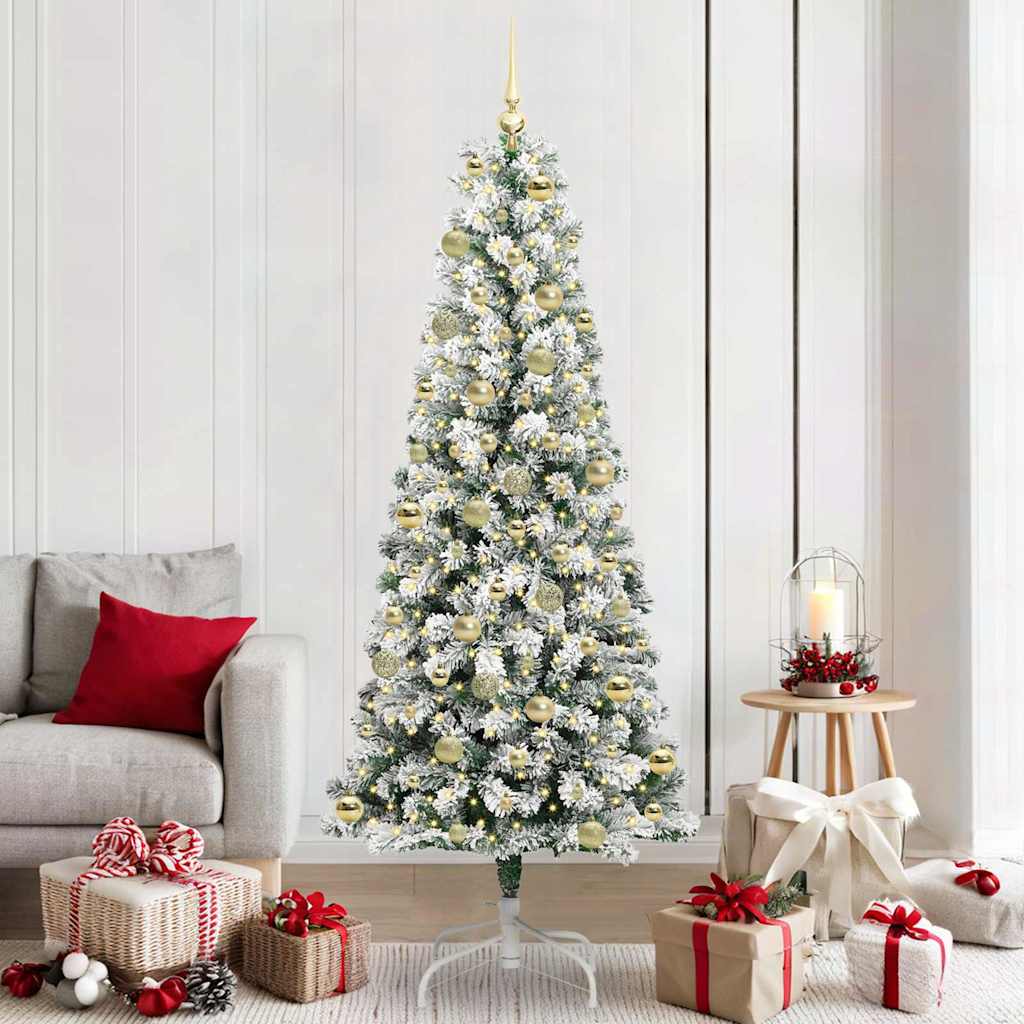 vidaXL Artificial Hinged Christmas Tree Green and White 210 cm