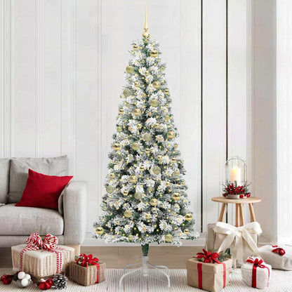 vidaXL Artificial Hinged Christmas Tree Green and White 210 cm